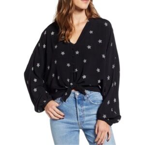 Rails SLOANE Black Rivet Star Cropped Tie Front Shirt Blouse Cowgirl Festival